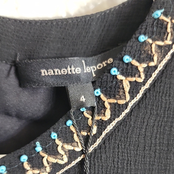 $498 Nanette Lepore Black Chiffon Dress with Cream Embroidery - Picture 4 of 12